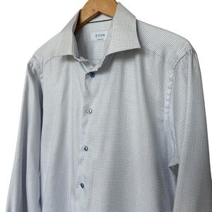 ETON Men's Dress Shirt Contemporary 42 16.5 Blue Grid Print Long Sleeve Business